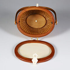 Terry Sylvia Miniature Nantucket Friendship Basket, Depicting a Polychrome Scrimshaw View of “Brant Point”
