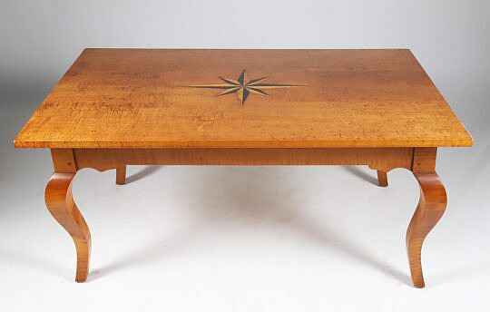 Tiger Maple Coffee Table With Compass Rose Design
