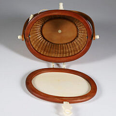 Terry Sylvia Miniature Nantucket Friendship Basket, Depicting a Polychrome Scrimshaw View of “Great Point”
