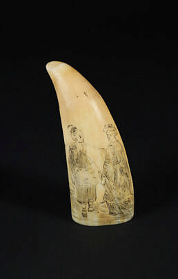 Scrimshaw Whale Tooth "Asian Water Man" 19th Century