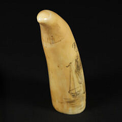 Scrimshaw Whale’s Tooth “Asian Water Man”, 19th Century