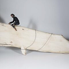 Carved Wood Moby Dick and Ahab Sculpture