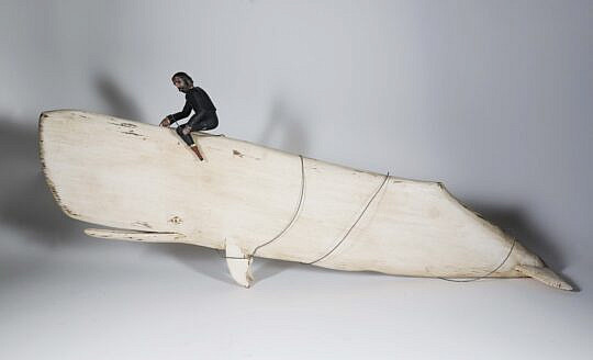 Carved Wood Moby Dick and Ahab Sculpture