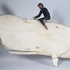 Moby Dick and Ahab Carved Wood Sculpture