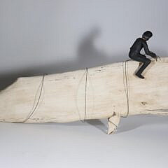 Moby Dick and Ahab Carved Wood Sculpture