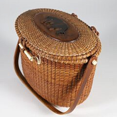 Sherwin Boyer Nantucket Friendship Basket with Carved Pig on Lid