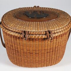 Sherwin Boyer Nantucket Friendship Basket with Carved Pig on Lid