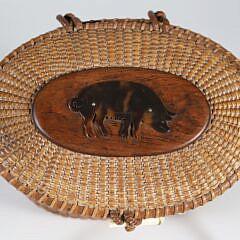 Sherwin Boyer Nantucket Friendship Basket with Carved Pig on Lid