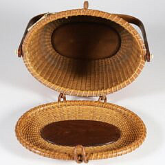 Sherwin Boyer Nantucket Friendship Basket with Carved Pig on Lid