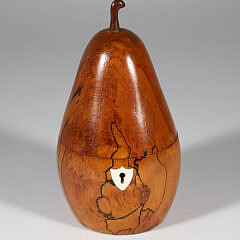 Carved Wood Pear Tea Caddy With Bone Keyhole Escutcheon