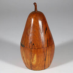 Carved Wood Pear Tea Caddy with Bone Keyhole Escutcheon
