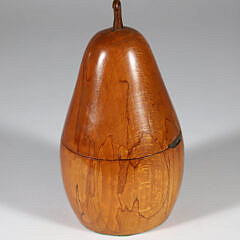 Carved Wood Pear Tea Caddy with Bone Keyhole Escutcheon