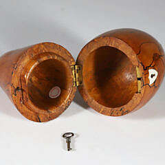 Carved Wood Pear Tea Caddy with Bone Keyhole Escutcheon