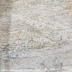 Antique Scrimshaw Pan Bone Section Engraved with a  View of Old Sherburne