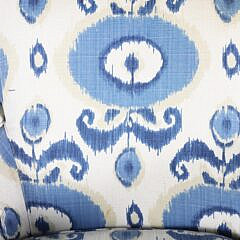 Pair of Lee Craftsmen Blue and White Batik Upholstered Swivel Club Chairs
