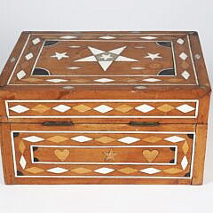 Sailor Made Lady’s Trinket Box Inlaid with Whale Bone, Wood, Baleen and Mother of Pearl, 19th Century