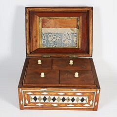 Sailor Made Lady’s Trinket Box Inlaid with Whale Bone, Wood, Baleen and Mother of Pearl, 19th Century