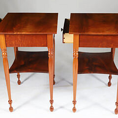Pair of Sheraton Style Mahogany One Drawer Side Tables with Shelf