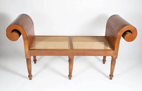 Anglo Indian Style Teak Wood Scroll Arm Window Bench