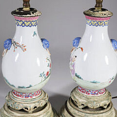 Pair of Antique Chinese Famille Porcelain Vases Mounted as Lamps