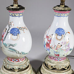 Pair of Antique Chinese Famille Porcelain Vases Mounted as Lamps