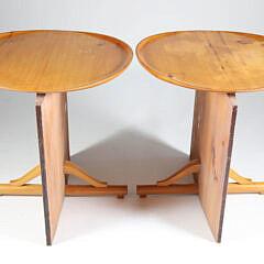 Pair of Vintage Pine Folk Art Round Side Tables