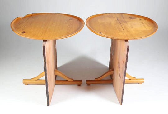 Pair of Vintage Pine Folk Art Round Side Tables