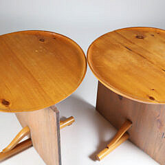 Pair of Vintage Pine Folk Art Round Side Tables