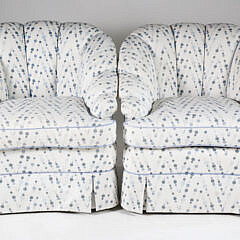Pair of Upholstered Beaded Swivel Tub Chairs