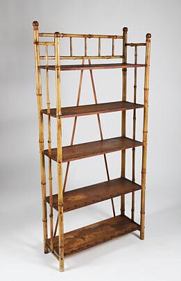 Antique Tall Bamboo and Pine Bookshelf
