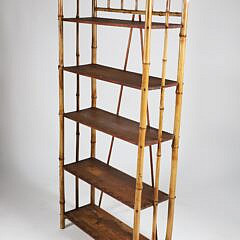 Antique Tall Bamboo and Pine Etagere Bookshelf