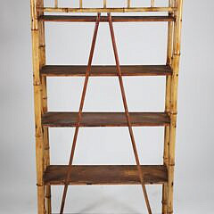 Antique Tall Bamboo and Pine Etagere Bookshelf
