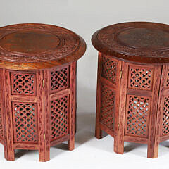 Pair of Teak Wood Brass Inlaid Side Tables