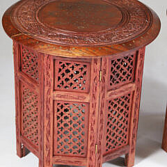 Pair of Teak Wood Brass Inlaid Side Tables