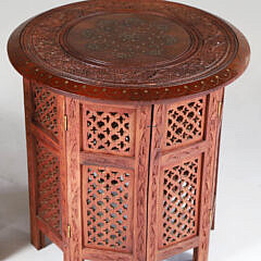 Pair of Teak Wood Brass Inlaid Side Tables