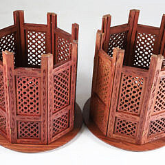 Pair of Teak Wood Brass Inlaid Side Tables