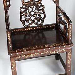 Pair of Chinese Mother of Pearl inlaid Teakwood Armchairs, 19th Century