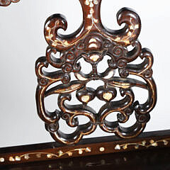 Pair of Chinese Mother of Pearl inlaid Teakwood Armchairs, 19th Century