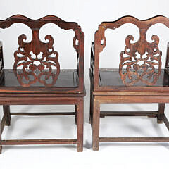 Pair of Chinese Mother of Pearl inlaid Teakwood Armchairs, 19th Century