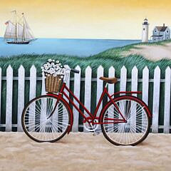 Lowell Herrero Oil on Canvas “Bicycle at the Beach”, circa 1988