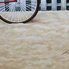 Lowell Herrero Oil on Canvas “Bicycle at the Beach”, circa 1988