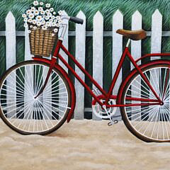 Lowell Herrero Oil on Canvas “Bicycle at the Beach”, circa 1988