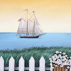 Lowell Herrero Oil on Canvas “Bicycle at the Beach”, circa 1988