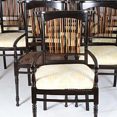 Set of Ten Contemporary Ebonized Multiple Slat Back Dining Chairs with Cushion