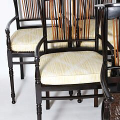 Set of Ten Contemporary Ebonized Multiple Slat Back Dining Chairs with Cushion
