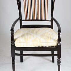 Set of Ten Contemporary Ebonized Multiple Slat Back Dining Chairs with Cushion