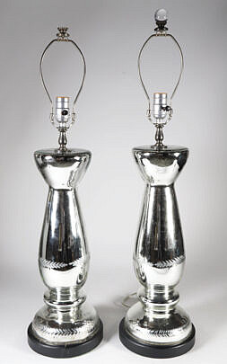 Pair of Mercury Glass Lamps, 19th Century