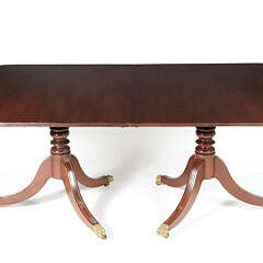 Vintage Mahogany Regency Style Double Pedestal Dining Table with Two Leaves