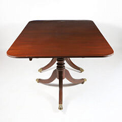 Vintage Mahogany Regency Style Double Pedestal Dining Table with Two Leaves