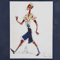 Pair of C. Robert Perrin Watercolor Character Sketches of a Dapper Man and Woman